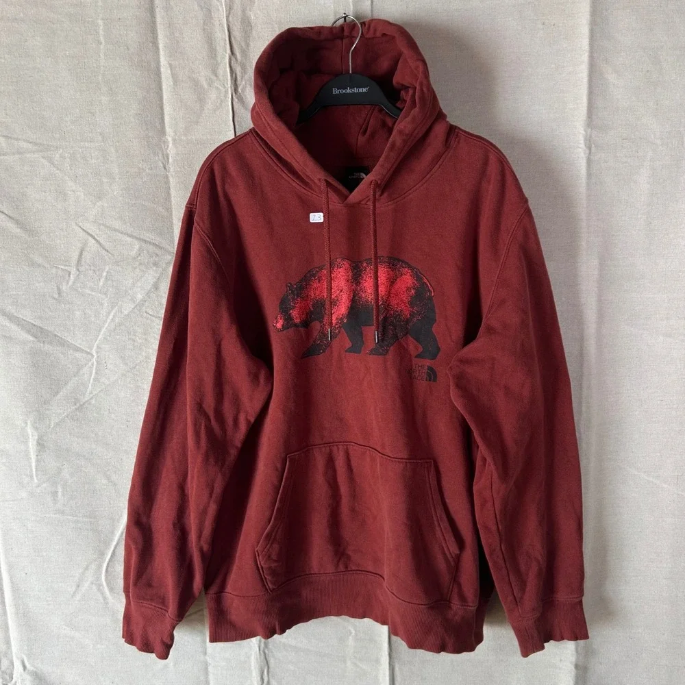 The North Face Mens XL Burgundy‎ Red California Bear Graphic Pullover Hoodie
